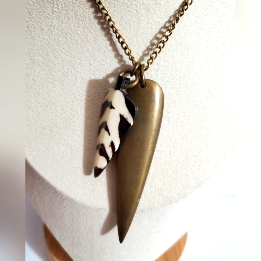 VINTAGE AMAZING real bone brass tribal necklace Uganda Africa bohemian 70's vtg